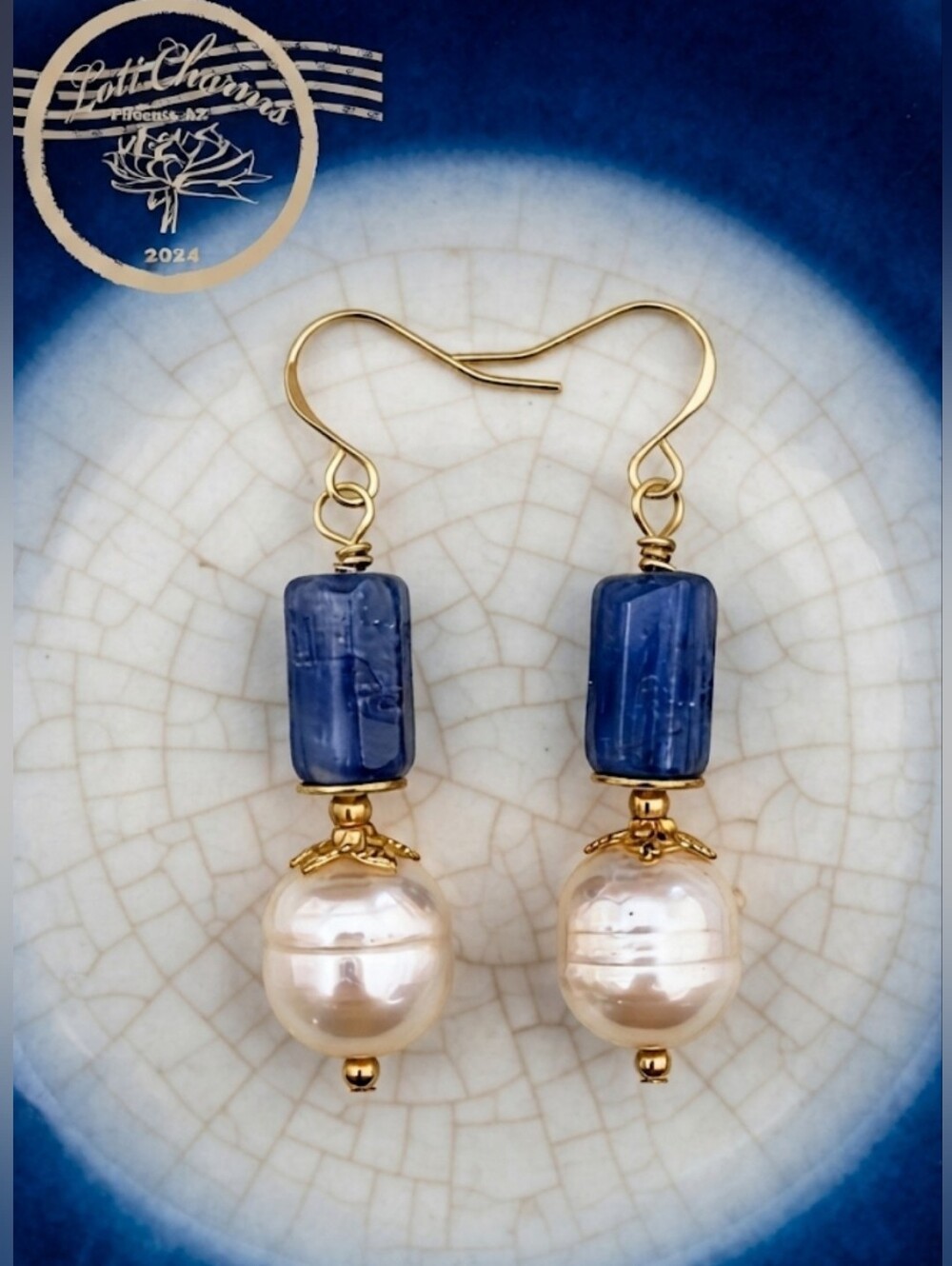 Natural Blue Kyanite & White Freshwater Baroque Pearl Artisan & Classic Earrings